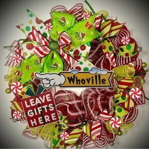 - Grinch Christmas wreath XL 22 inch handmade grinch decorations Whoville
